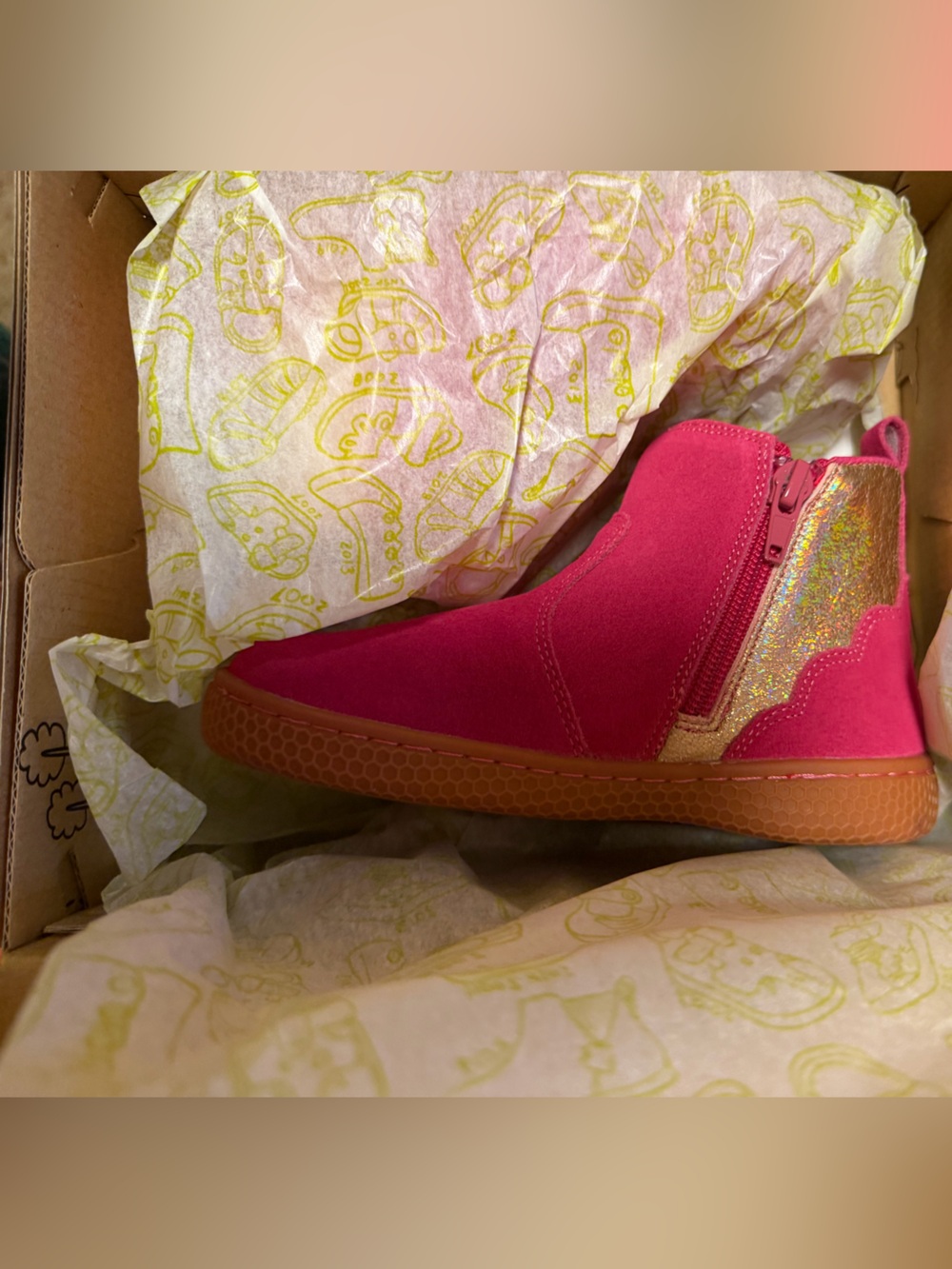 Livie & Luca Hot Pink Glitter Accent Zip Kids Bootie size 11 NIB